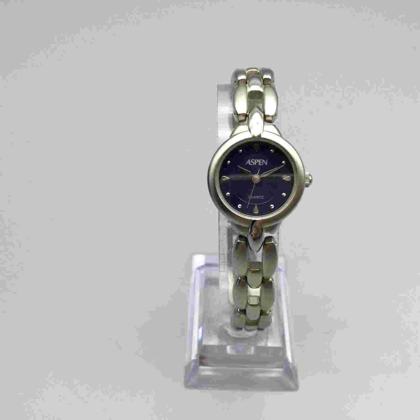 Aspen Watch Women 22mm Silver Tone Blue Dial  New Battery 7"