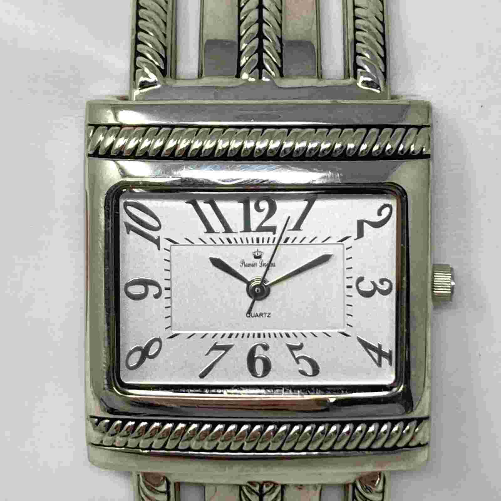 Premier Designs Watch Women 31mm Silver Tone Hinged Cuff New Battery 6"