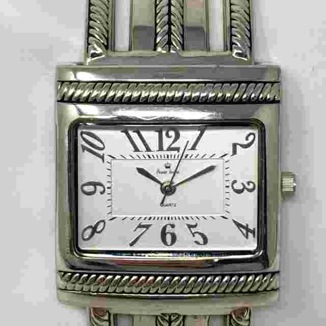 Premier Designs Watch Women 31mm Silver Tone Hinged Cuff New Battery 6"