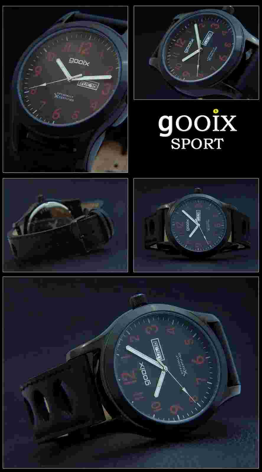GOOIX Aviator Watch Stainless Jumbo Clock XXXL 1 7/8in Tag Date Black 5 BAR