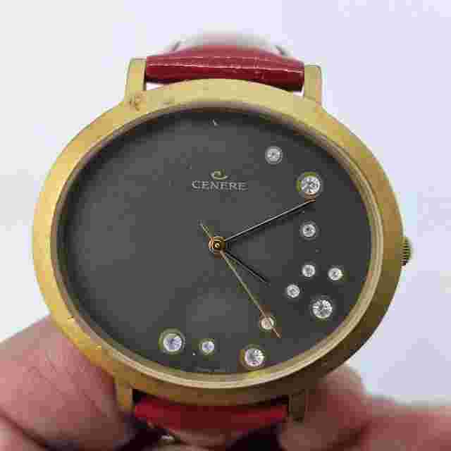 VTG Cenere Watch Women's Gold Case Black Dial Red Bands Up to 6.75" New Battery