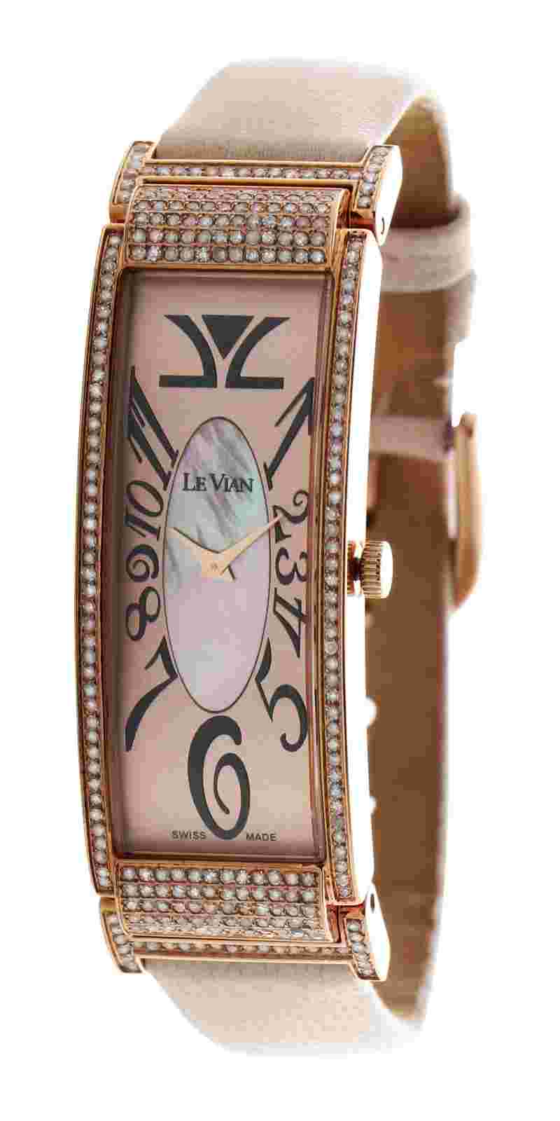 LeVian watch featuring Diamonds in Stainless with a genuine leather Strap