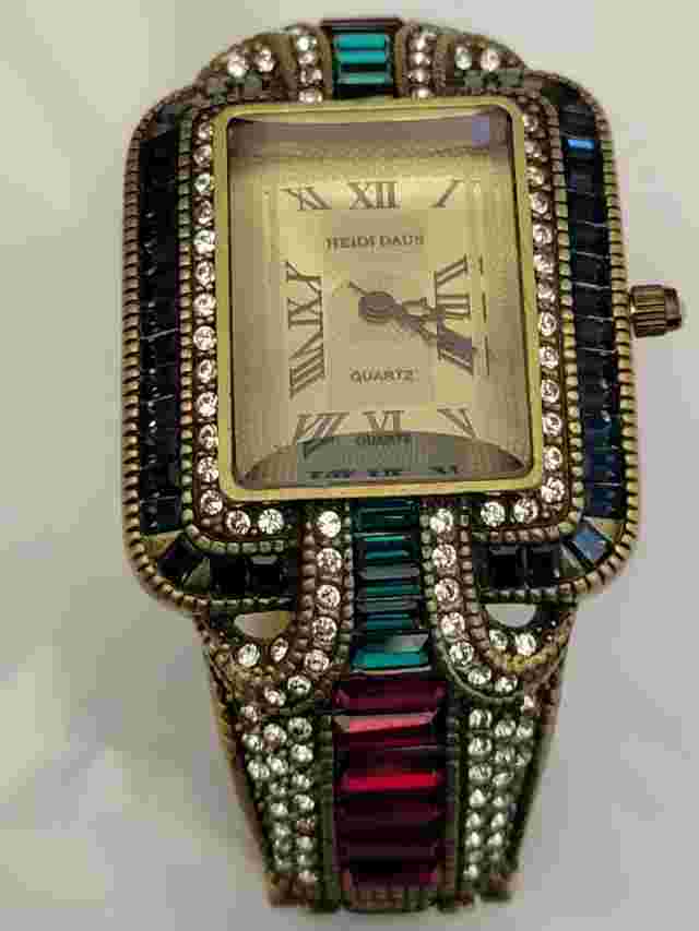 Heidi Daus Multicolored Rhinestone Bronzetone Watch B9099