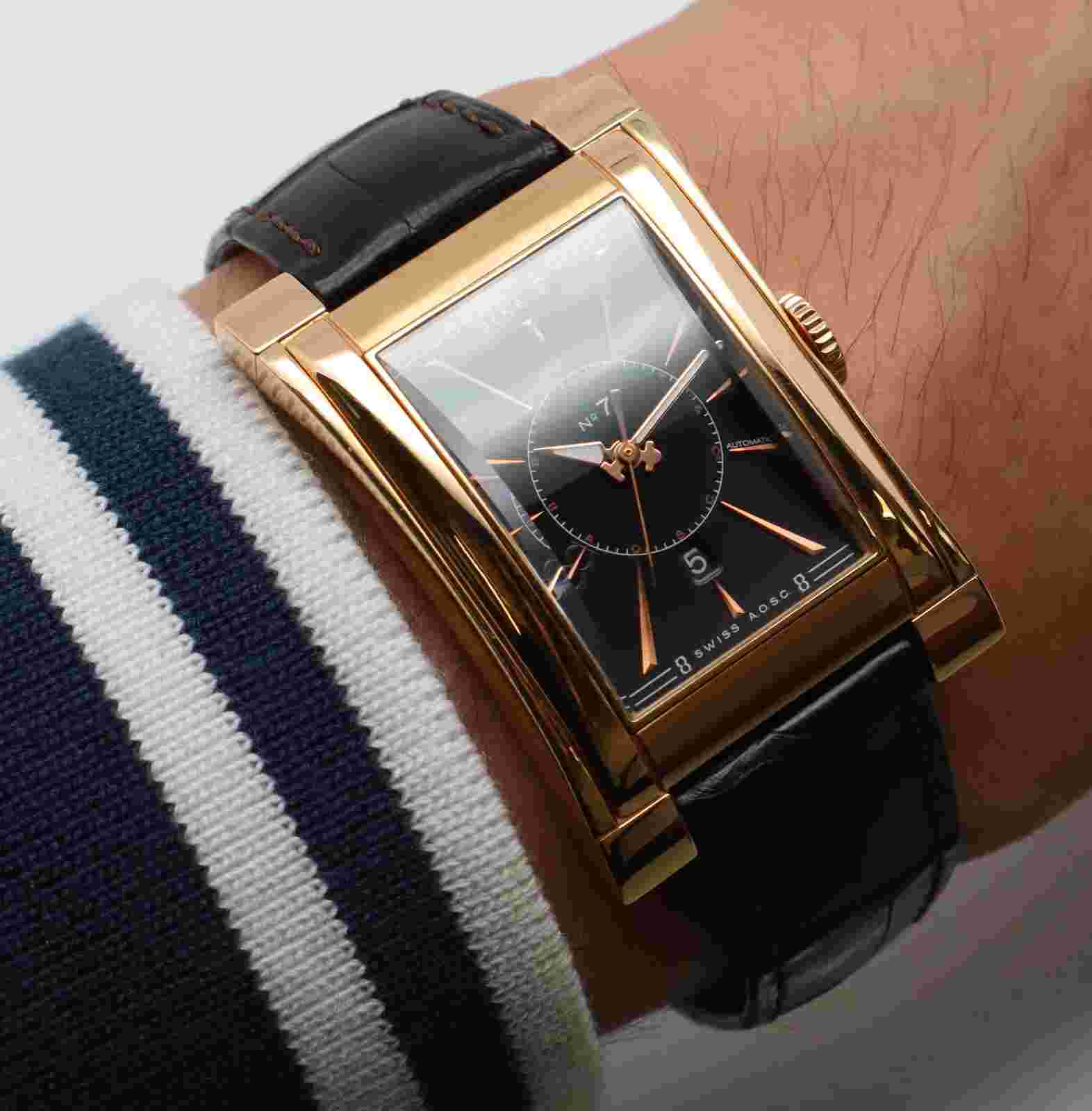 Bedat & Co No. 7 Ref. 737 18k Rose Gold Rectangle Black Dial Automatic Watch
