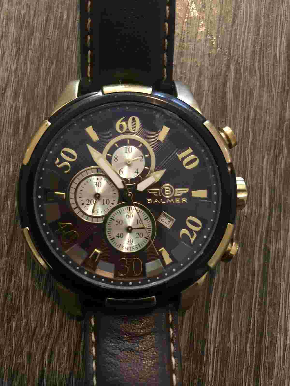 Balmer 14091 Men's Watch Round 45mm Gold/Genuine leather In Working Condition