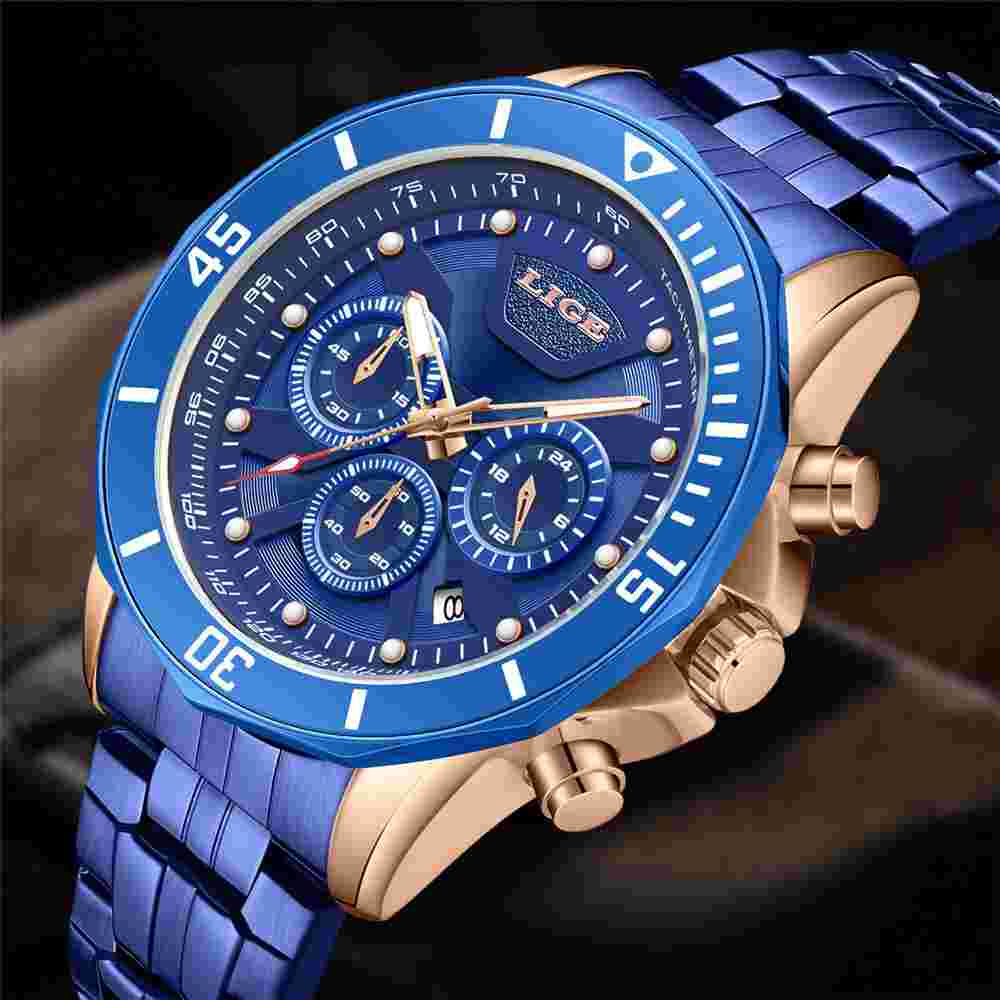LIGE FOXBOX Digital Men Watches Male Steel Wristwatch Big Dial LED Quartz Watch