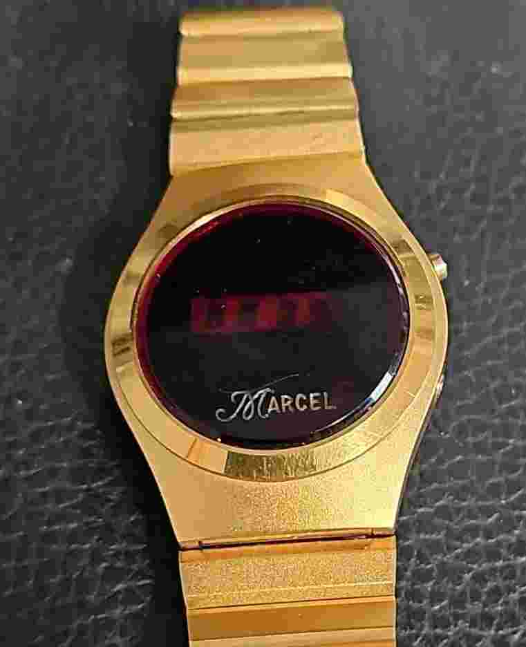 Vintage Red Led Marcel Men's Watch Goldtone Digital AS-IS Parts Or Repair