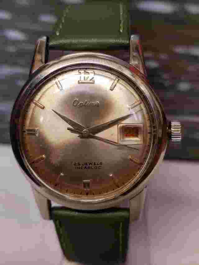 OPTIMA 25 JEWELS AUTOMATIC AGED SILVER DIAL SWISS MEN'S FULL WORKING VTG. WATCH