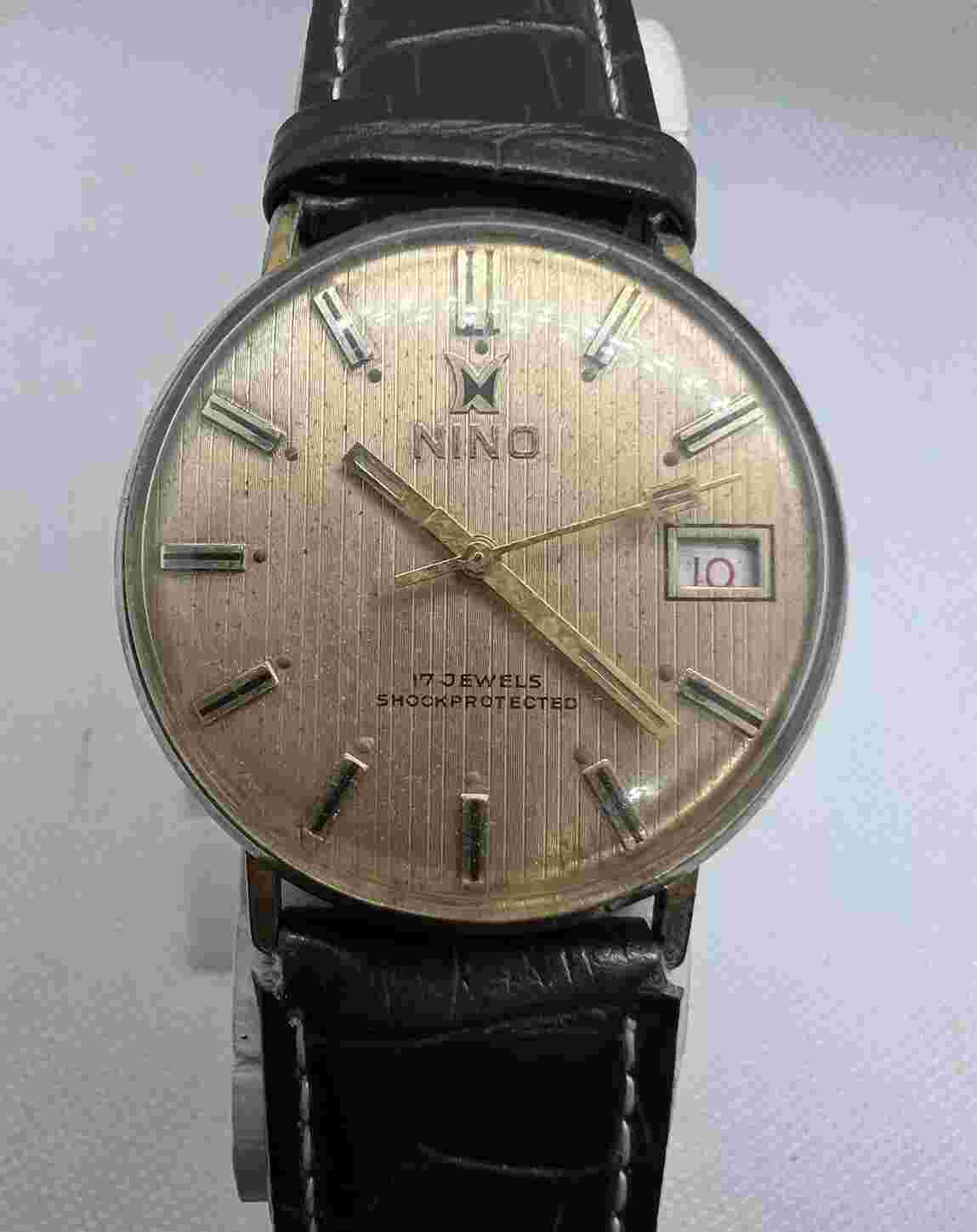Nino N337 Manual Winding 17 Jewels Date Gold Plated Vintage Men's Watch Swiss