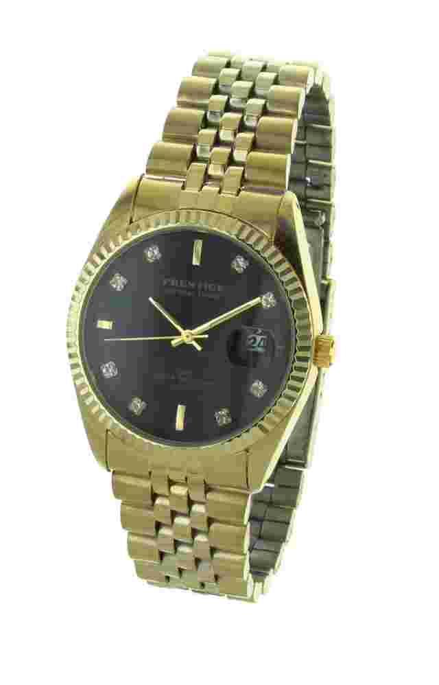 Men's casual Prestige watch Gold tone case and band with black dial PRE103