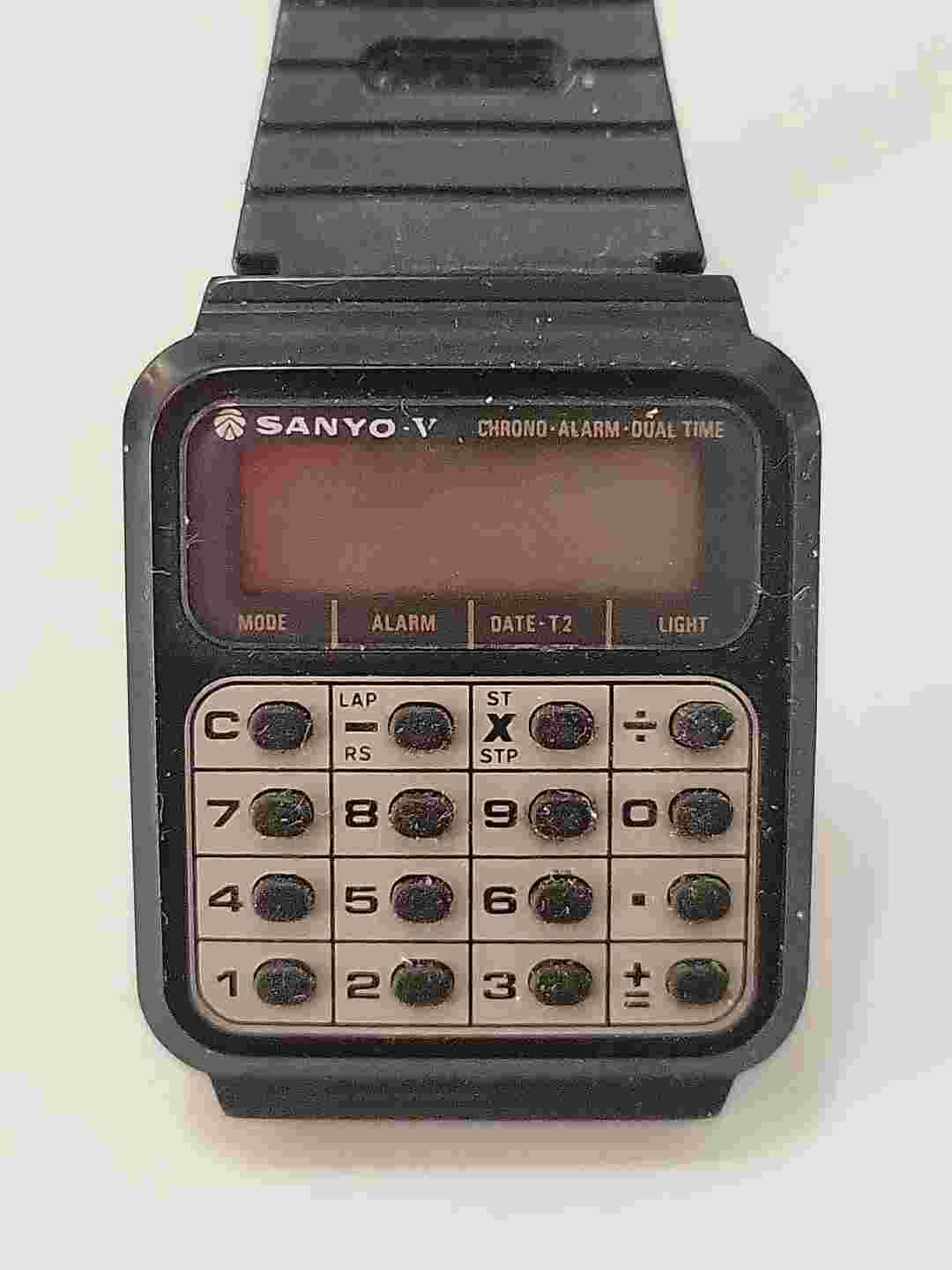 Rare Vintage Sanyo Digital Calculator Watch Chrono Dual Time Wristwatch