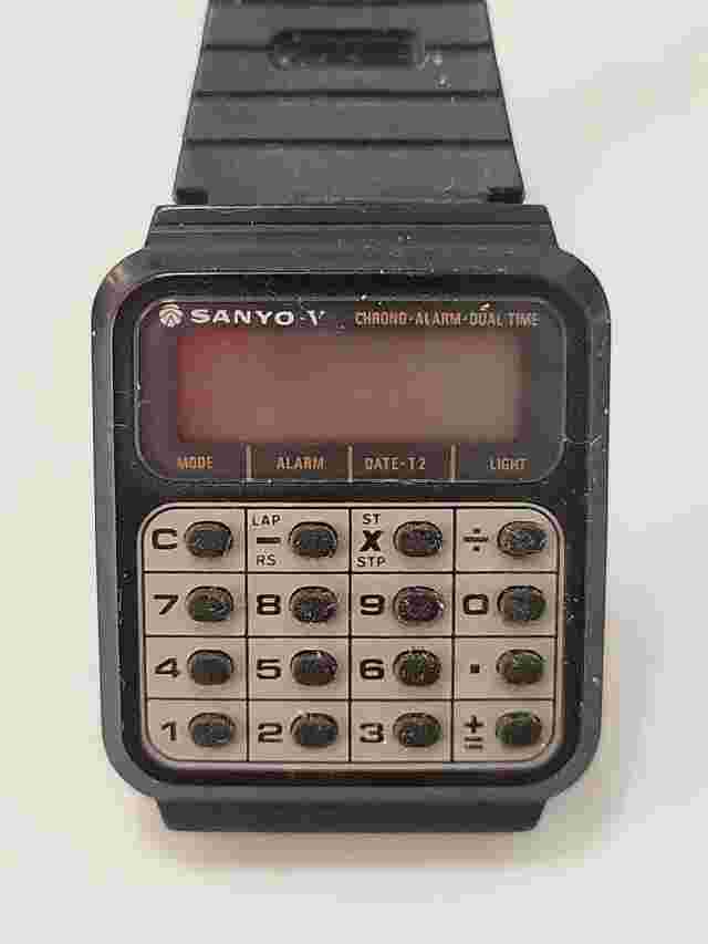 Rare Vintage Sanyo Digital Calculator Watch Chrono Dual Time Wristwatch