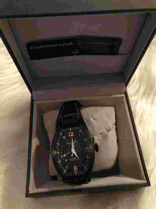 Montres De Luxe Mens GMT Estremo Black white orange Tonneau Leather Watch NEW