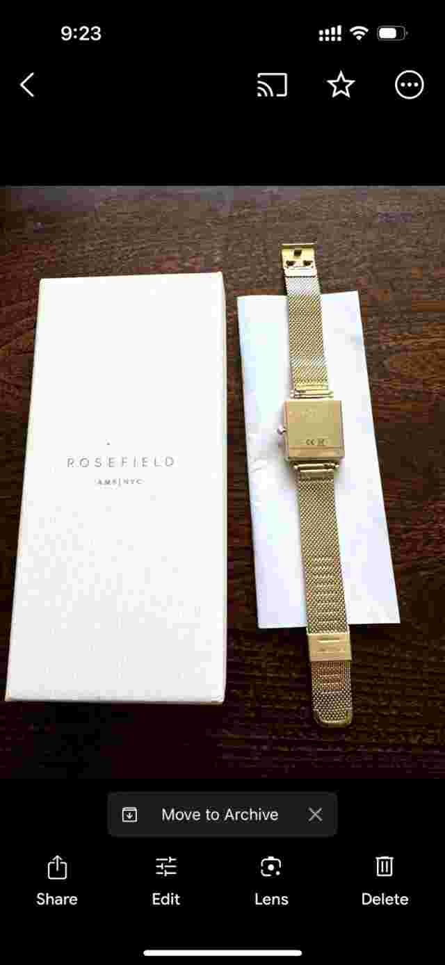 ROSEFIELD THE BOXY WHITE SUNRAY MESH GOLD WATCH QWSG-Q03