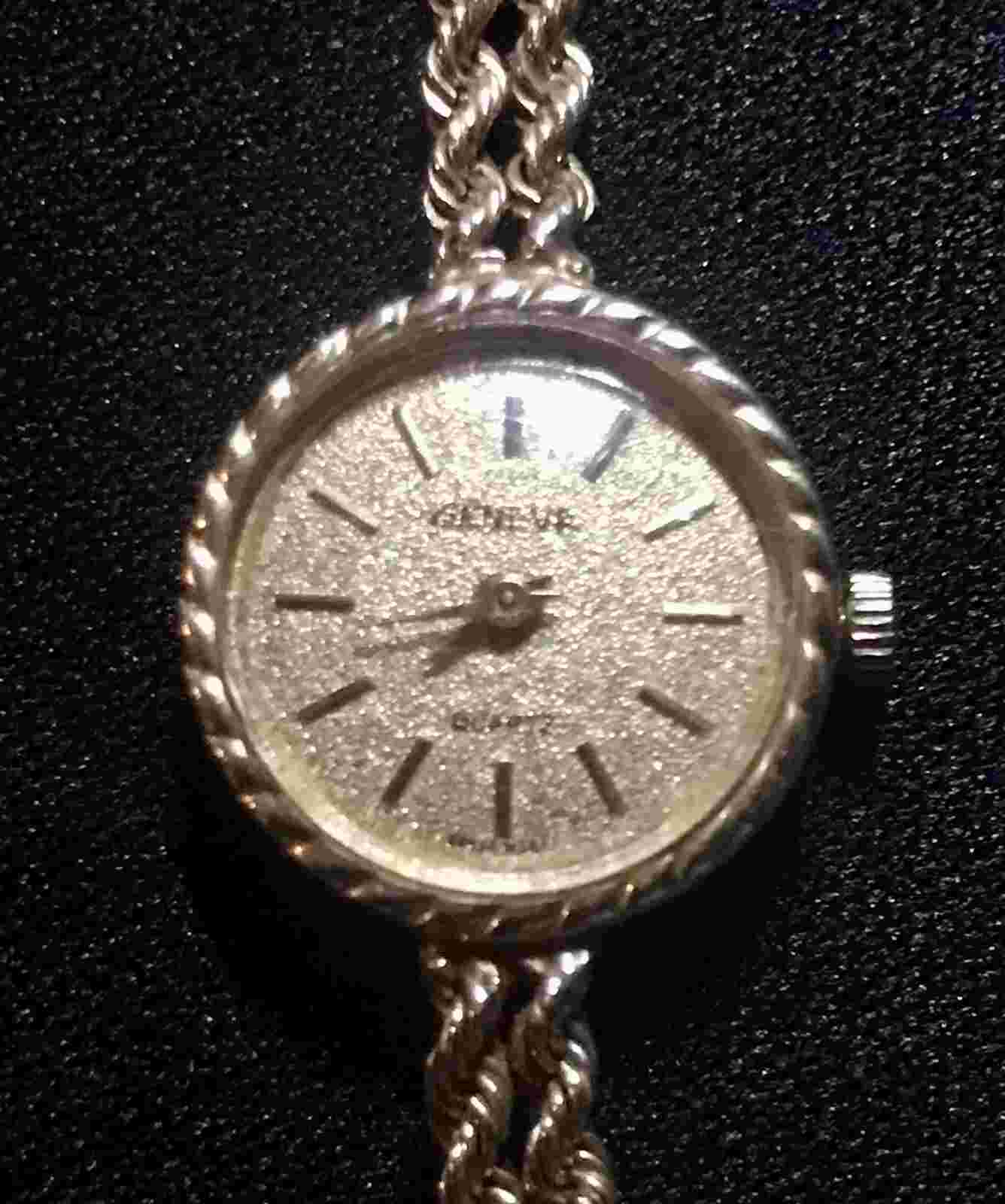 Geneva Swiss Made Quartz 14kt Gold Ladies Watch Double Rope Bracelet