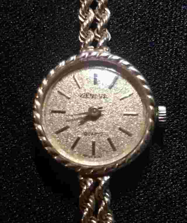 Geneva Swiss Made Quartz 14kt Gold Ladies Watch Double Rope Bracelet