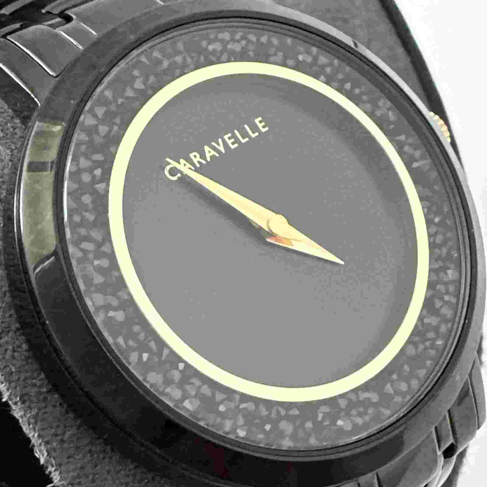 Caravelle Women's Quartz 36mm Watch 45L181 Black band black & gold dial sparkle
