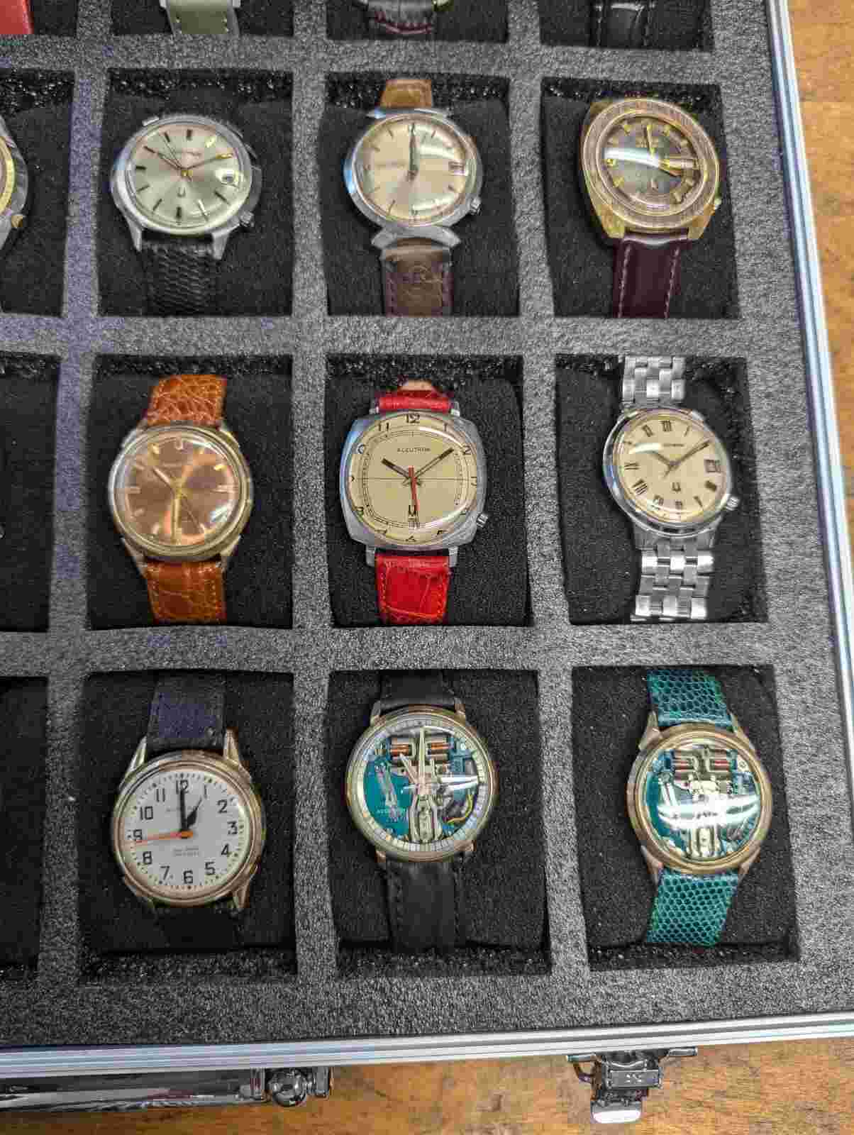 Large Lot of Bulova Accutrons - Spaceviews (both run), Railroad, Wood, etc.