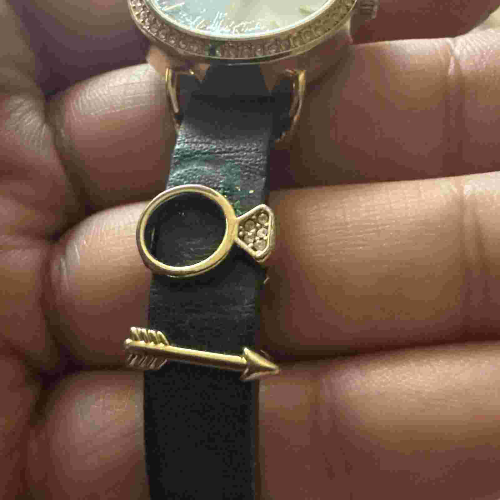 Running Keep Collective "Time Key" Womens Watch Black Leather Band & 3 Charms