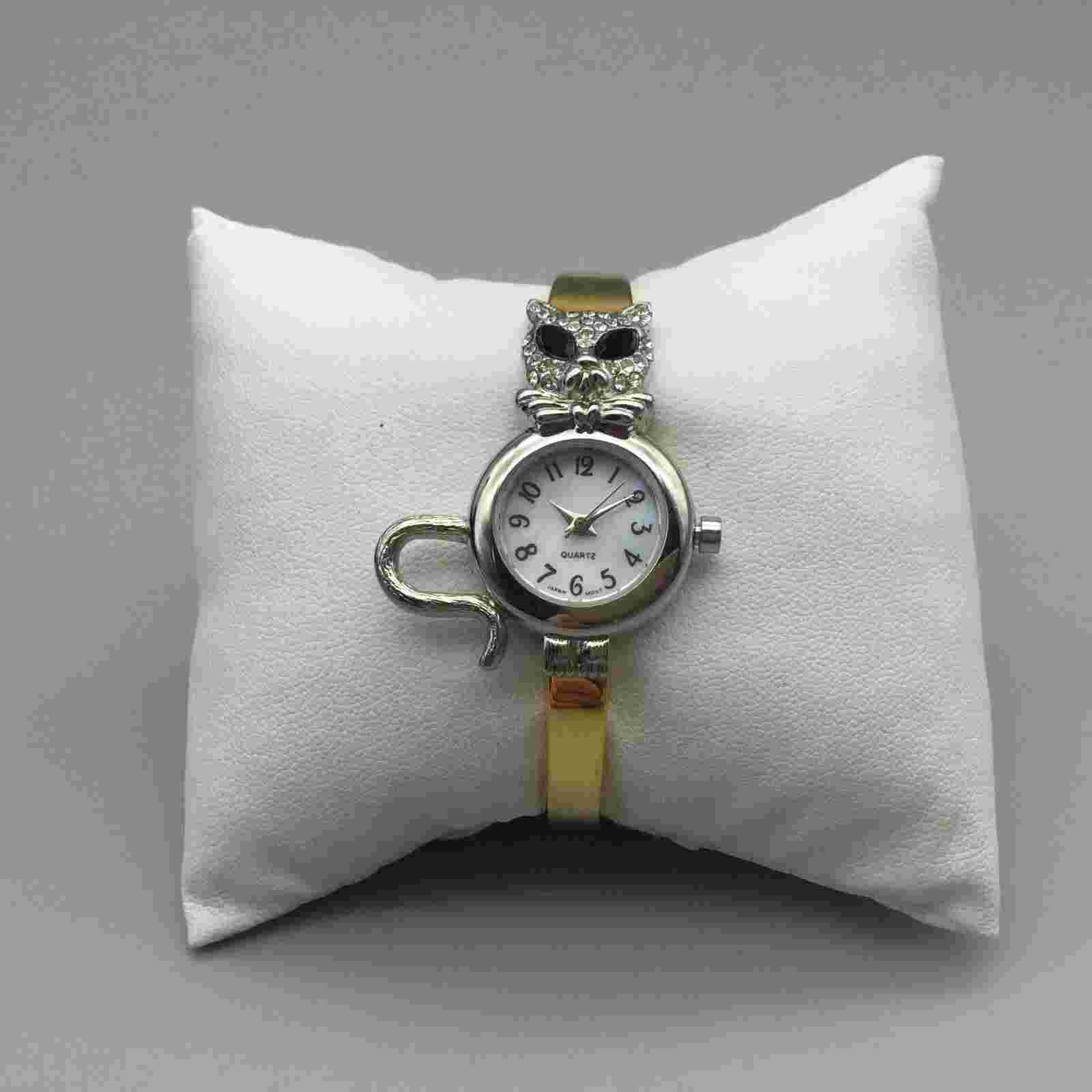 Avon Cat Watch Women 32mm Silver Gold Two Tone Hinged Cuff New Battery 6.25"