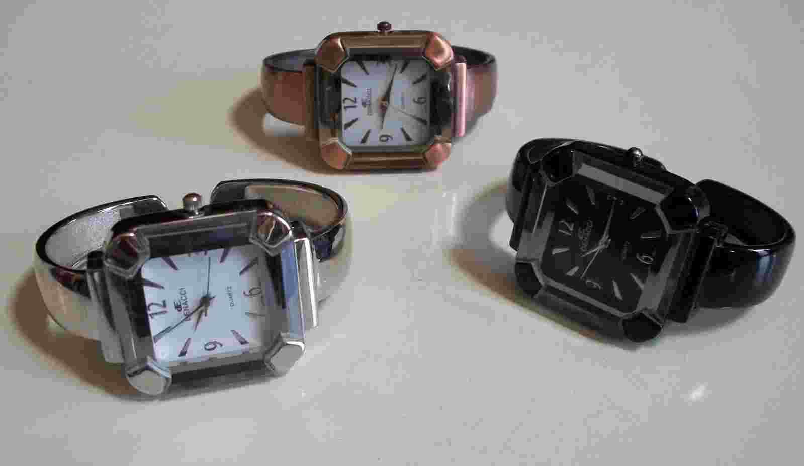 Women's silver, black & gold finish bangle cuff fashion casual dressy watch