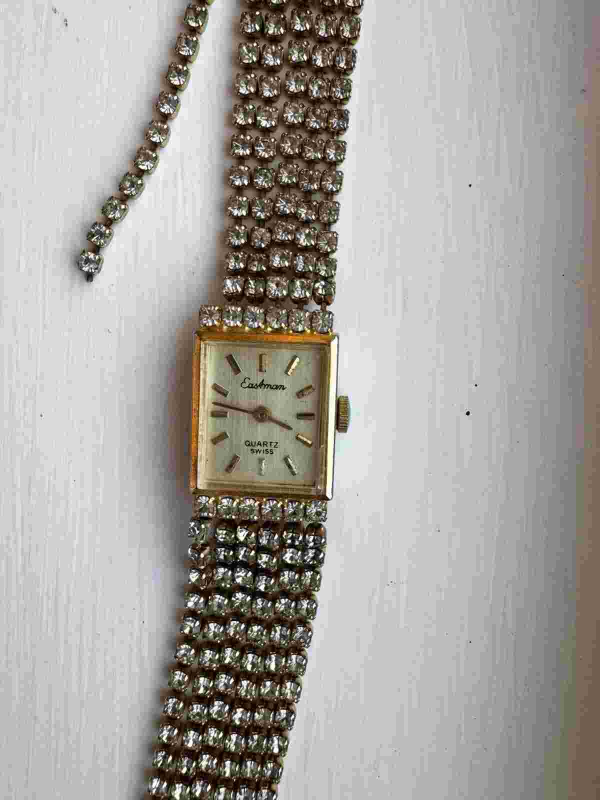 Vintage Eastman Elegant Chain Rhinestone  Link Watch