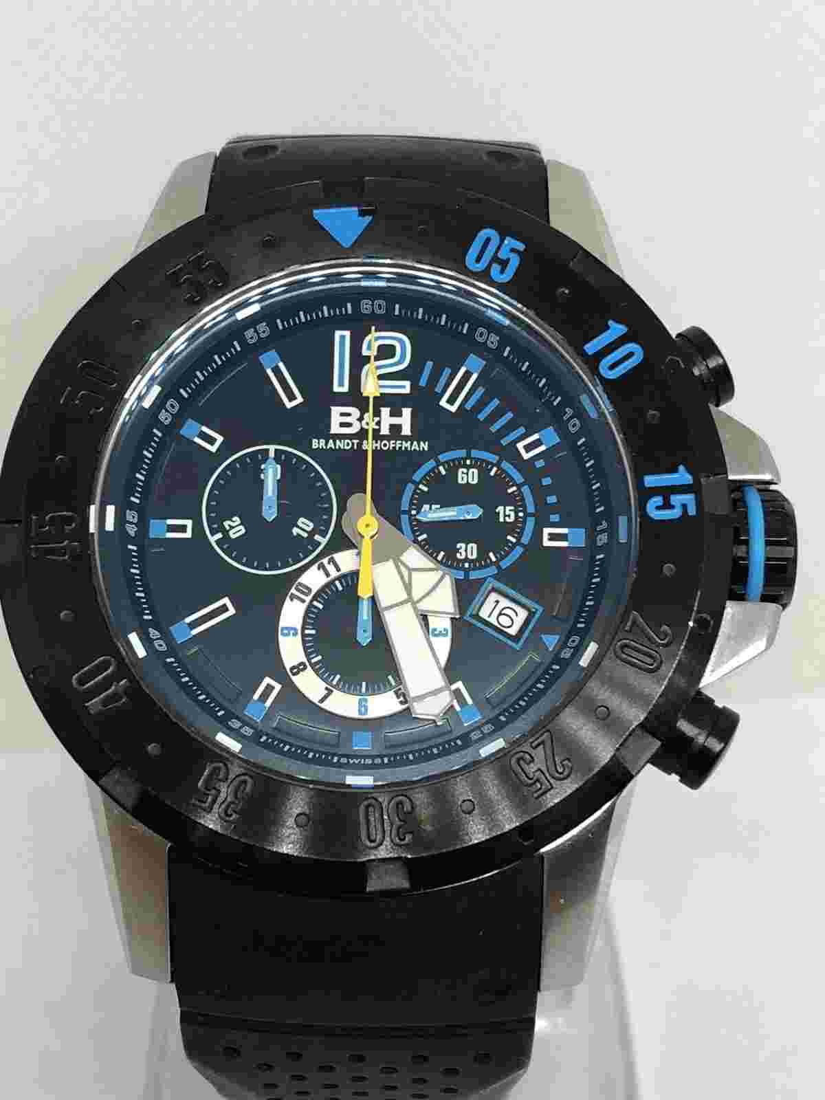 Brandt & Hoffman 14081 Men's FORSYTH Black Blue Chronograph Watch *Is Running*