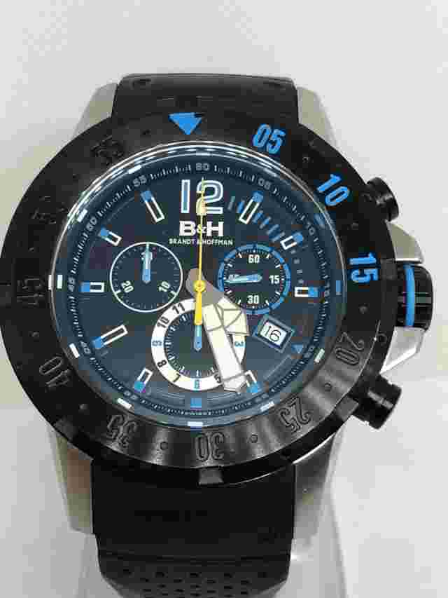 Brandt & Hoffman 14081 Men's FORSYTH Black Blue Chronograph Watch *Is Running*