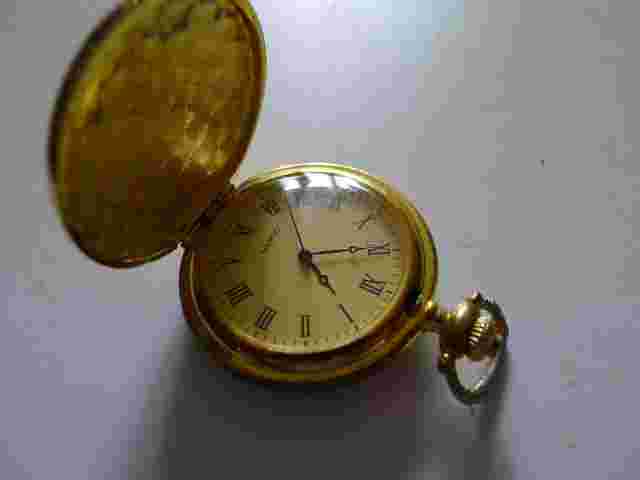 NEW. Gold Plated  Blue Motiff  Qtz  Unisex Hunter Pocket Watch...GWC.