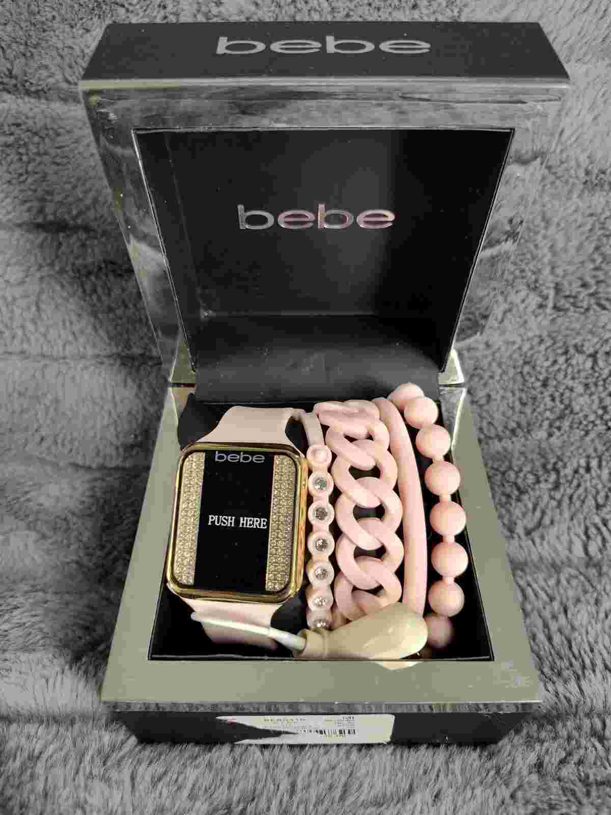 BEBE Women's Digital Watch With Rhinestones & Pink Bracelets ST19