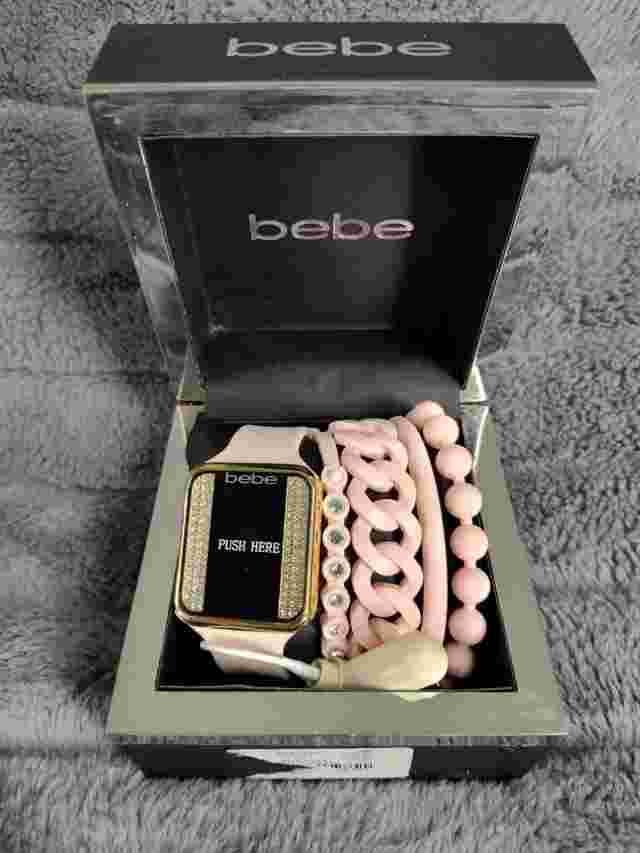 BEBE Women's Digital Watch With Rhinestones & Pink Bracelets ST19