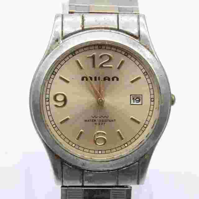 Vintage MILAN Watch Mens Silver Tone Stainless Steel Classic Gold Quartz Dial