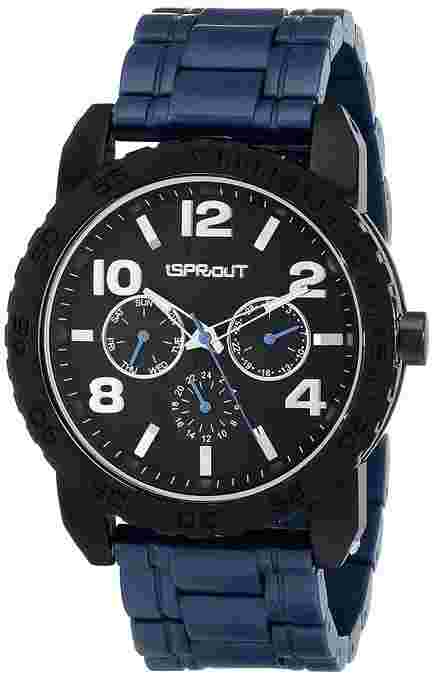 SPROUT NAVY BLUE CORN RESIN BRACELET MULTI FUNCTION TREE BARK DIAL WATCH ST/7006