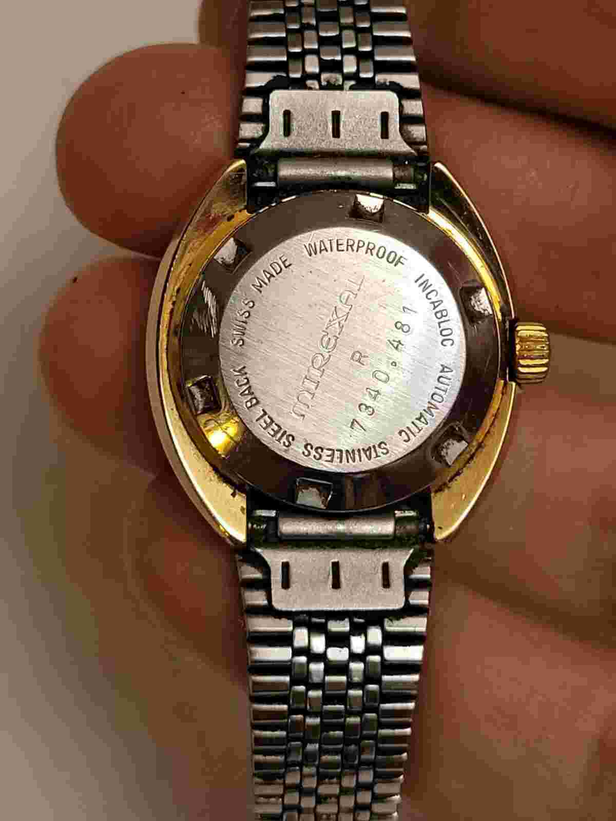 Vintage MIREXAL Swiss Automatic 25 Jewel Incabloc Day/Date Ladies Watch R7340