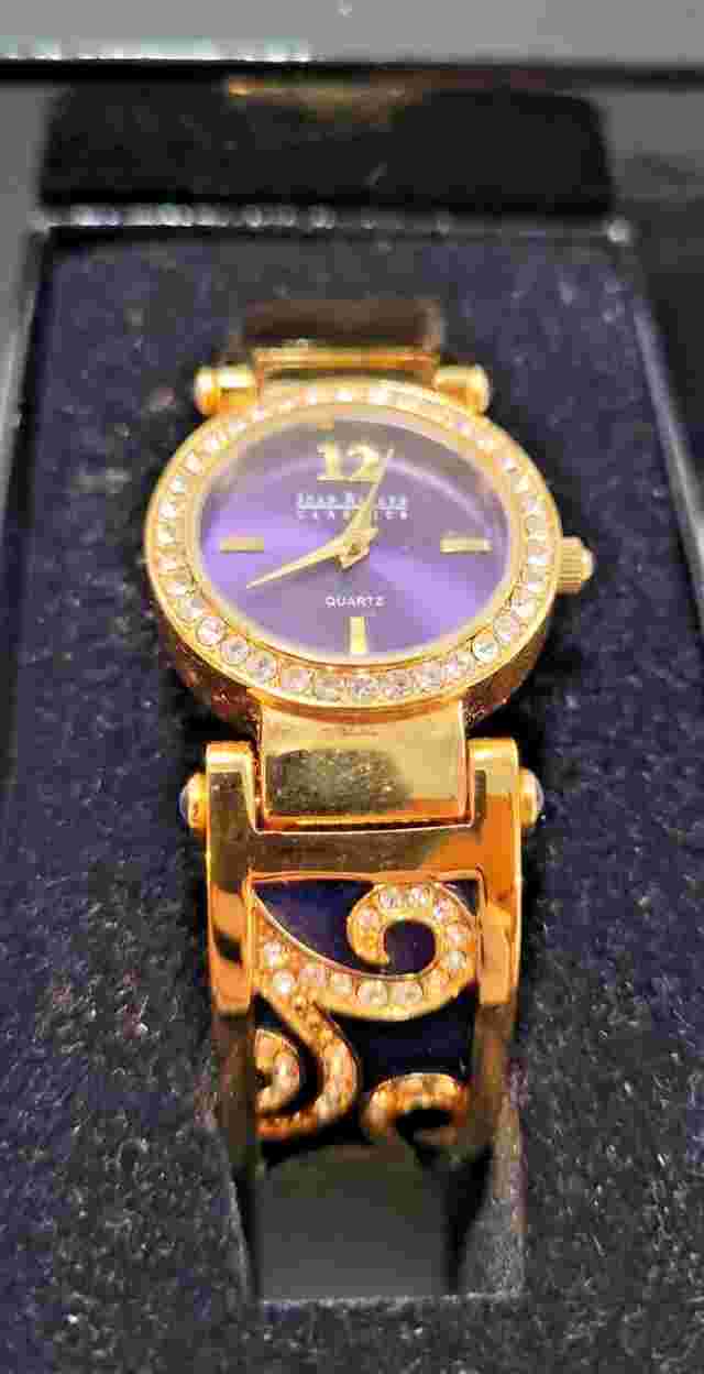 Vintage Joan Rivers Cuff Watch, Classics Collection new blue gold violet crystal