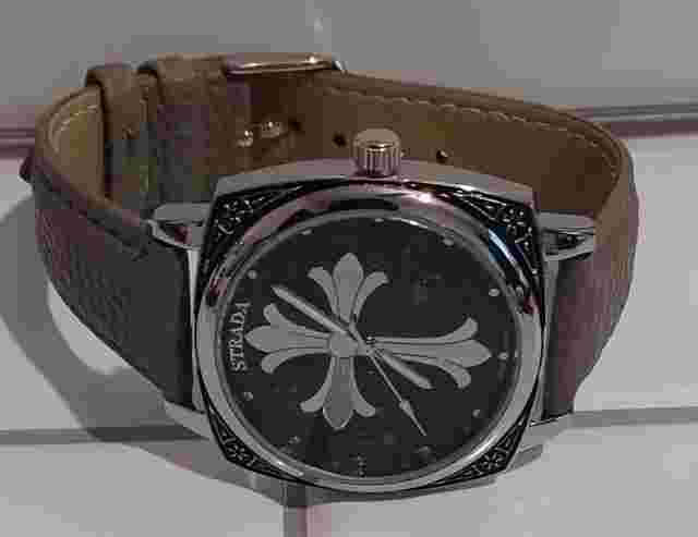 STRADA Cross Pattern Dial Womens Watch with  Grey Vegan Leather Strap