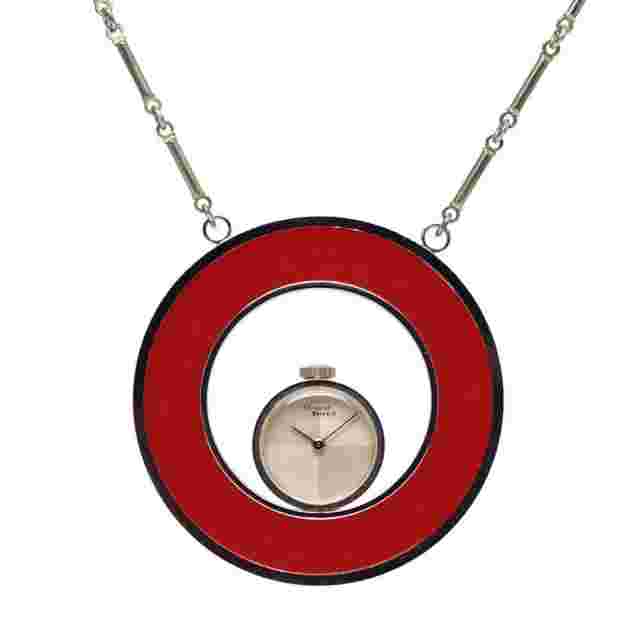 1970s Vintage Christian Bernard Red Stained Glass Bubble Pendant Watch
