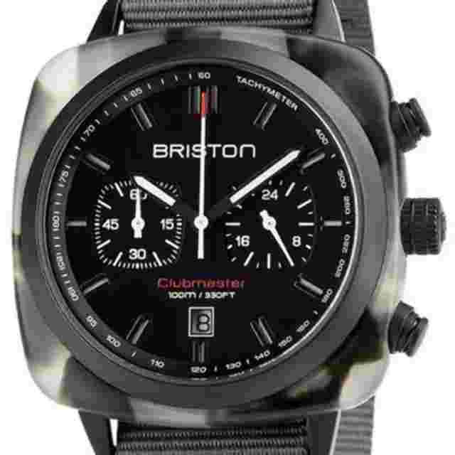 Briston Clubmaster Sport Chronograph 42mm Black Dial Grey NATO Strap Watch 18142
