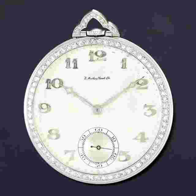 Deco Mathey Tissot Swiss Platinum Pocket Watch with Diamond Bezel & Bow