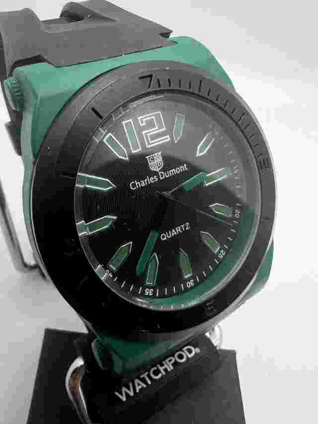 CHARLES DUMONT PARIS 5369 QUARTZ MEN'S WATCH. GREEN AND BLACK, 44MM, WORKING