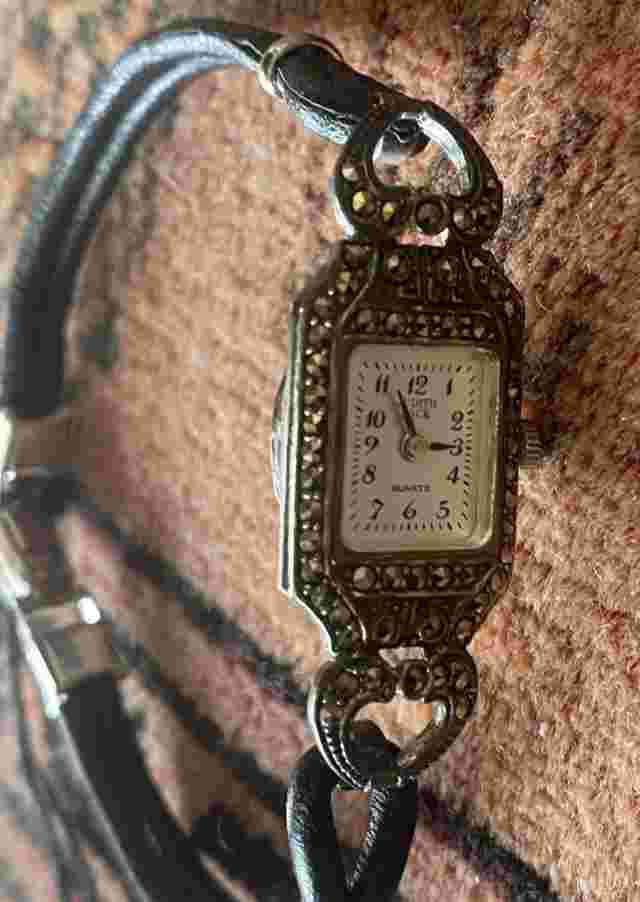 Vintage JUDITH JACK 925 MOP Sterling Marcasite Leather Band Old Stock New 24.2g