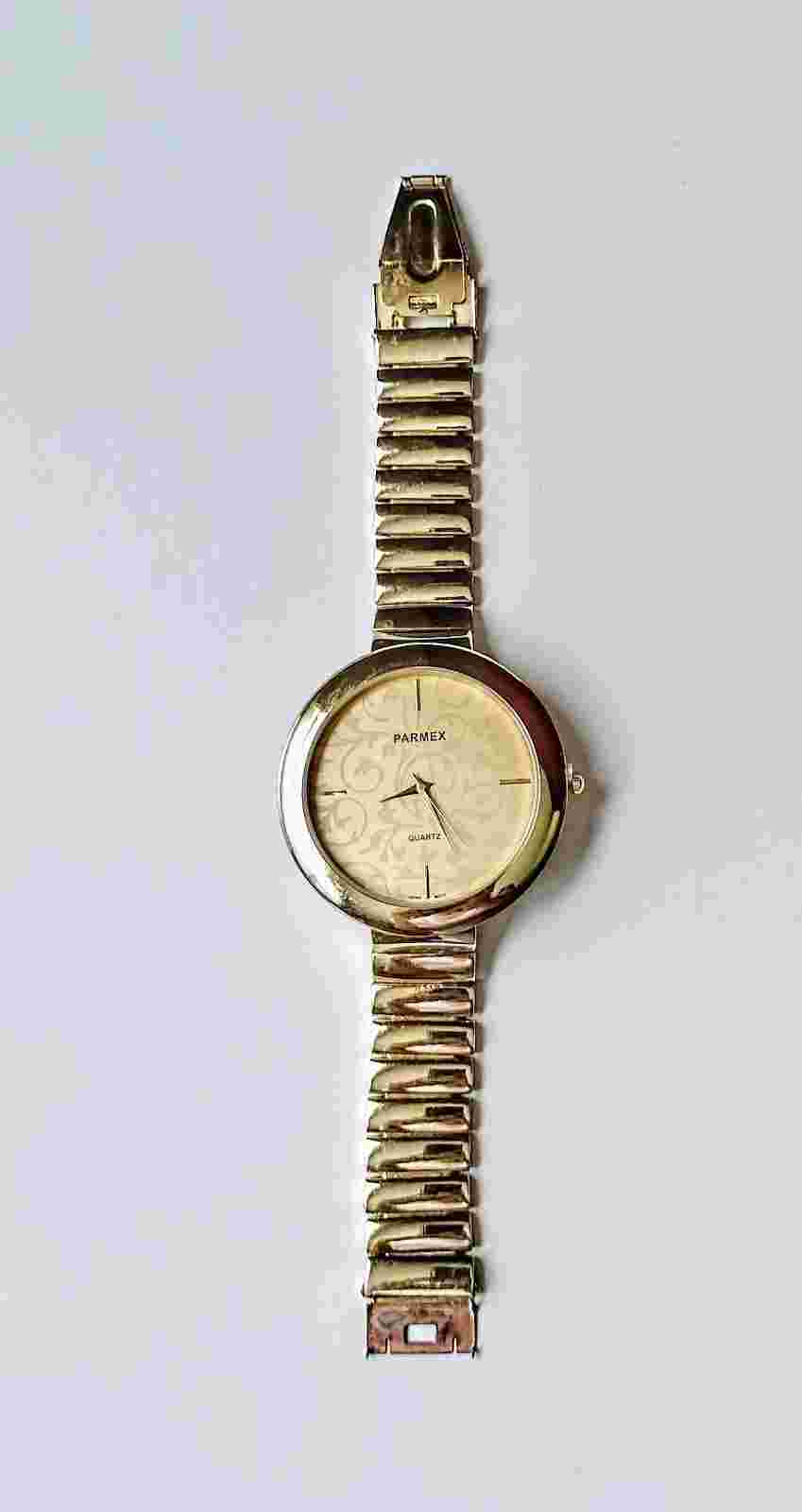 Stainless Steel Wrist Watch Parmex Quartz Gold 2" Large Face - For Parts
