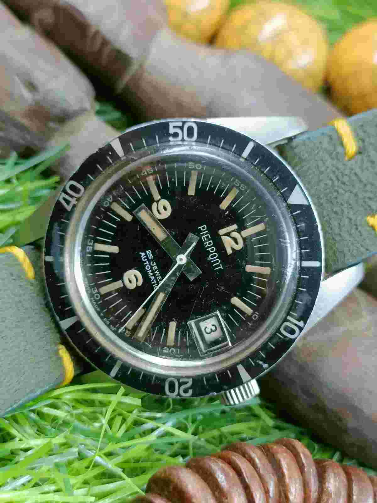 AUTHENTIC PIERPONT 25 JEWELS AUTOMATIC SWISS MEN'S DIVER'S 2452 ETTA VINTAGE