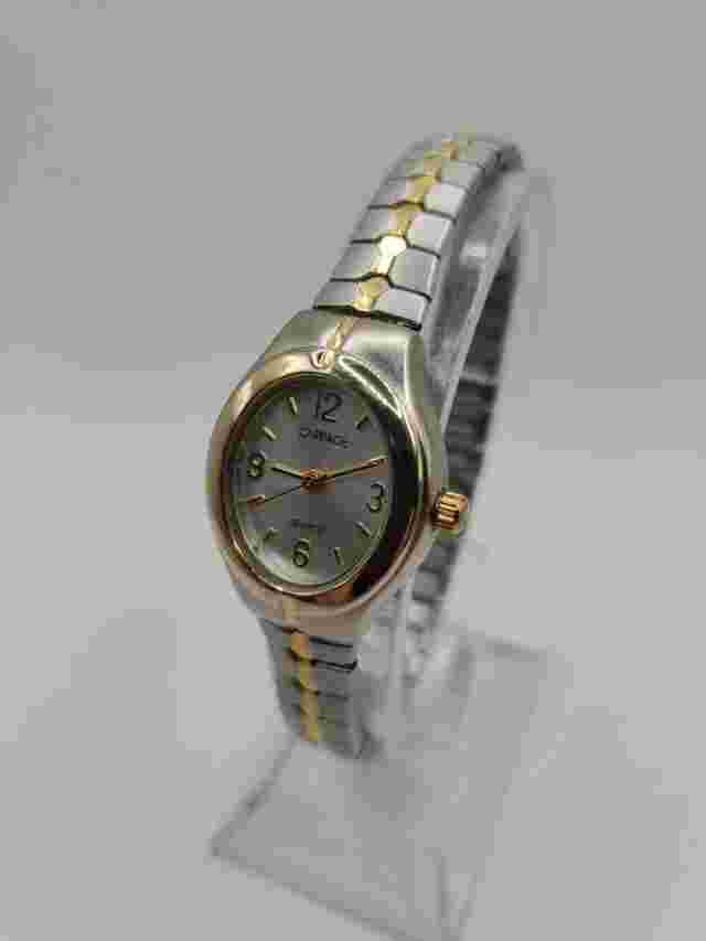 Carriage Ladies Fashion Quartz Watch 22mm Oval Silver/Gold Tone Stretch 7.5"
