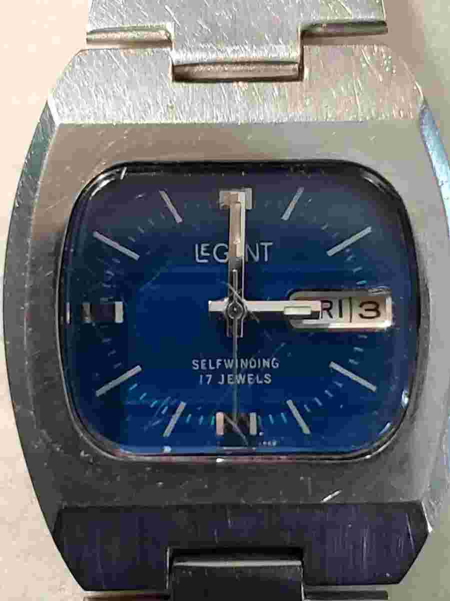 LeGant Mechanical Vtg: Rare SelfWinding Blue Face 17 Jewels Japan Day/Date Watch