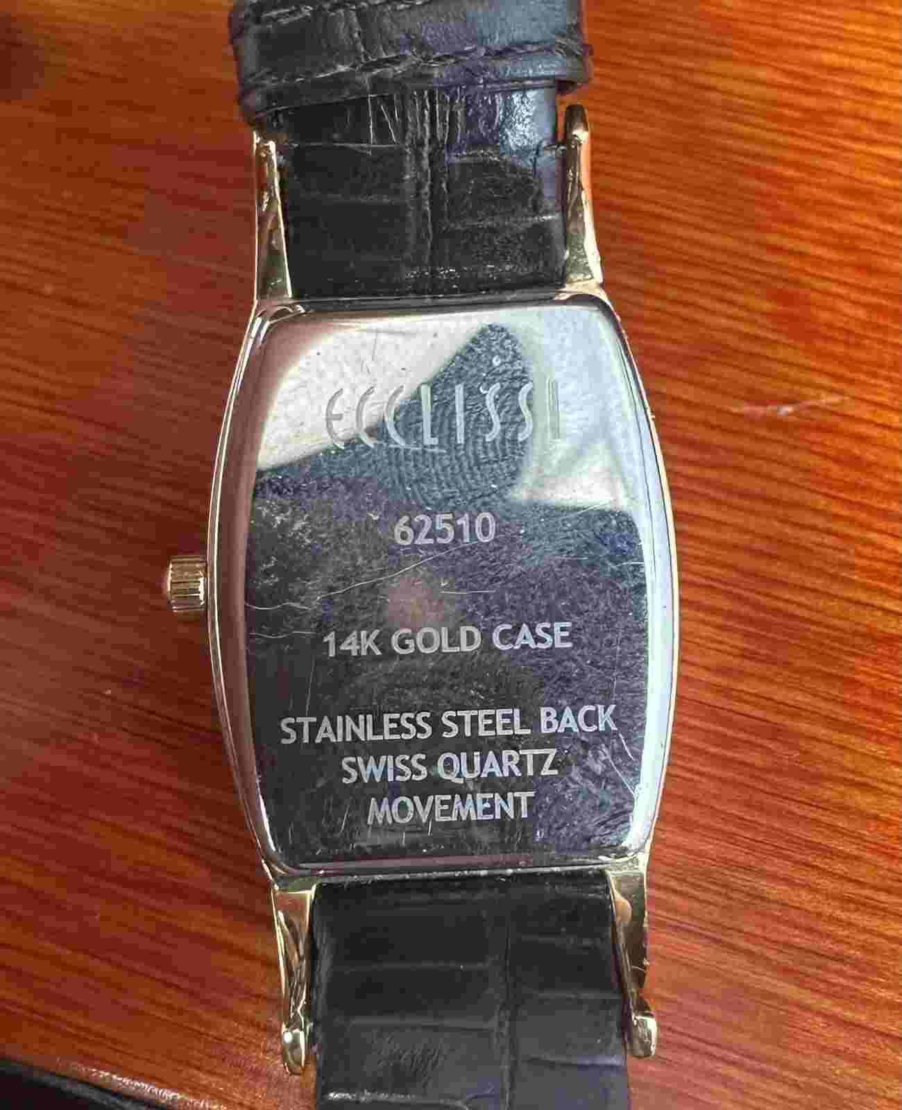 Rare Vintage ECCLISSI 14K Gold Case Watch MOP Dial Swiss Quartz Leather Band