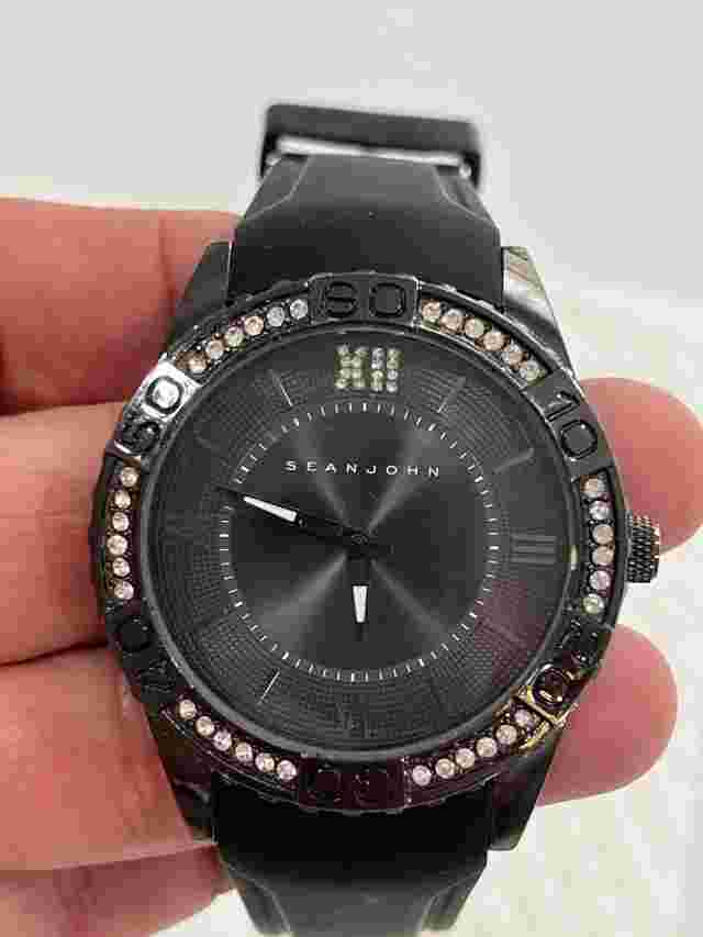 Sean John Silicone Black Dial Glitz  Quartz Watch New Battery Nice