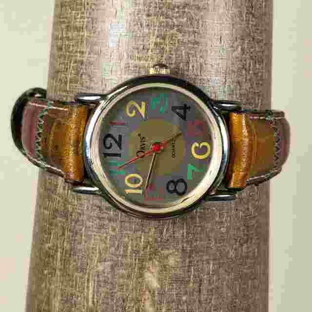 Orvis Women Casual Big Numbers Multicolor Leather 26mm Quartz Watch 6 1/4"