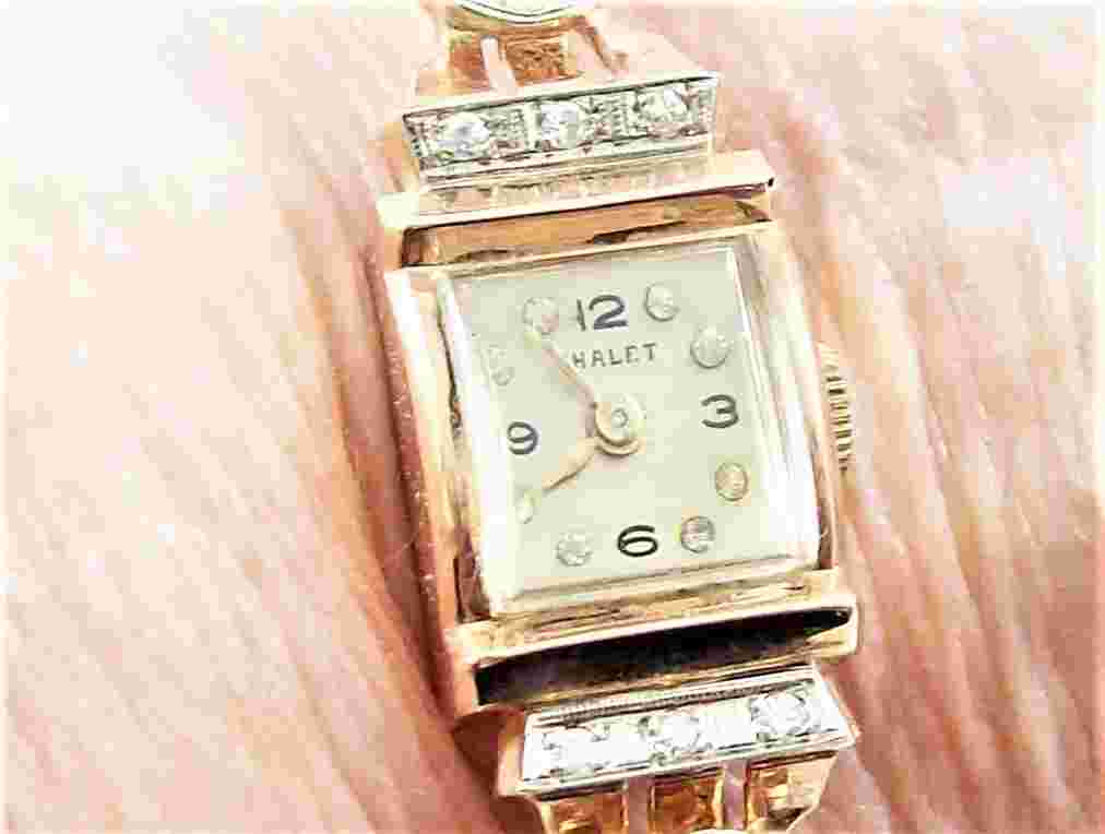 ART DECO 14K ROSE GOLD 'CHALET' WITH DIAMONDS