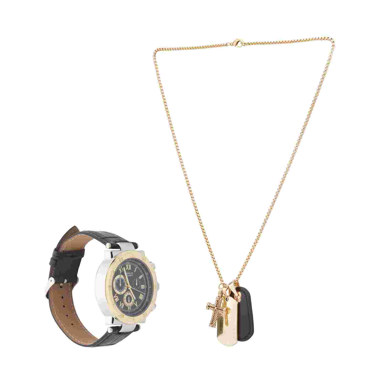 American Exchange Men's Analog Black Watch 44mm Gift Set